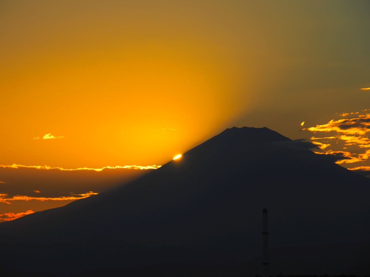 富士に沈む夕日 透明度むちゃ高いので夕焼けいまひとつ