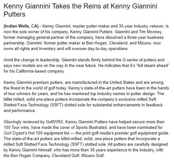 ケン・ジアニーニのパターが米国から到着した Ken Gianini putter